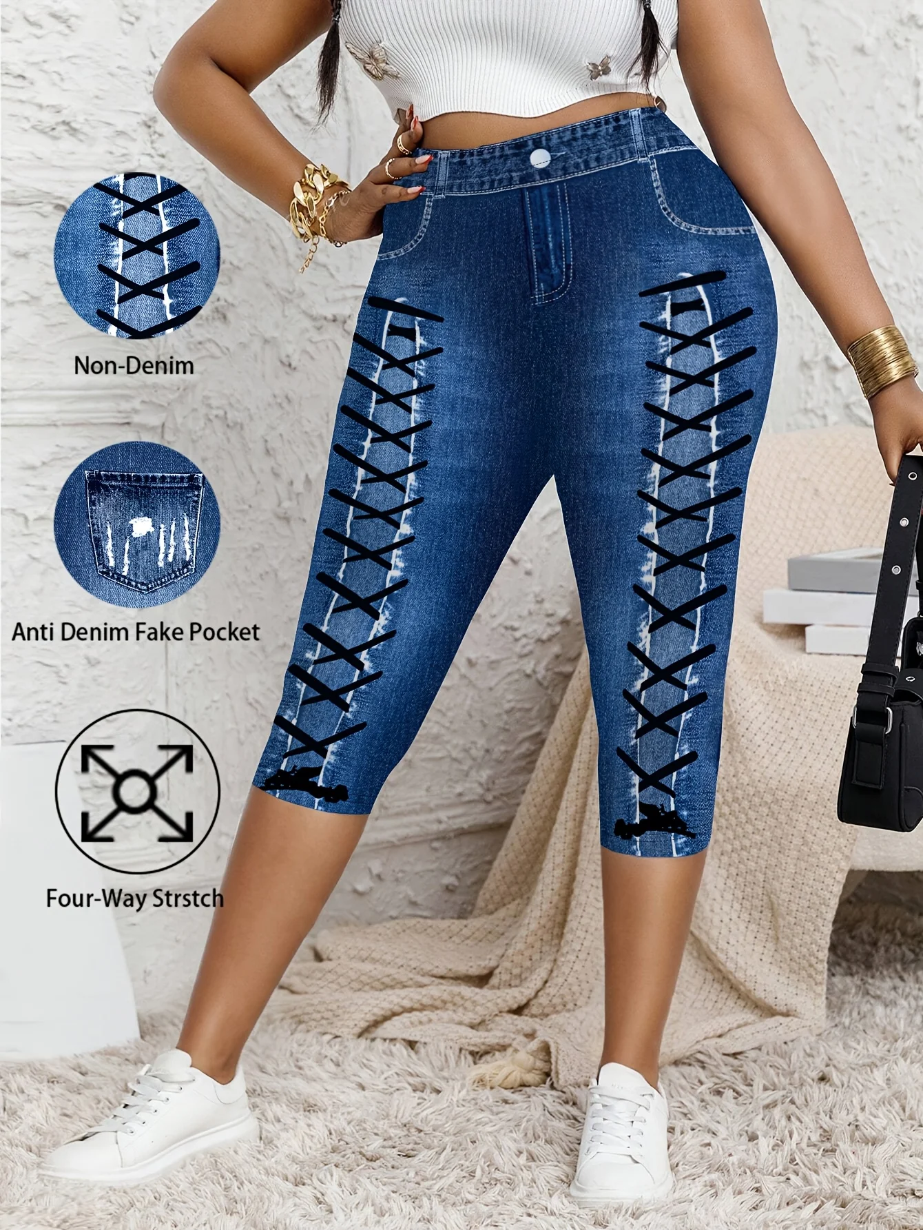 Plus Size High Waist Biker Shorts, 3-Button Tummy Control Yoga Shorts, Faux Denim Jean Look Compression Cycling Shorts
Plus Size High Waist Biker Shorts, 3-Button Tummy Control Yoga Shorts, Faux Denim Jean Look Compression Cycling Shorts