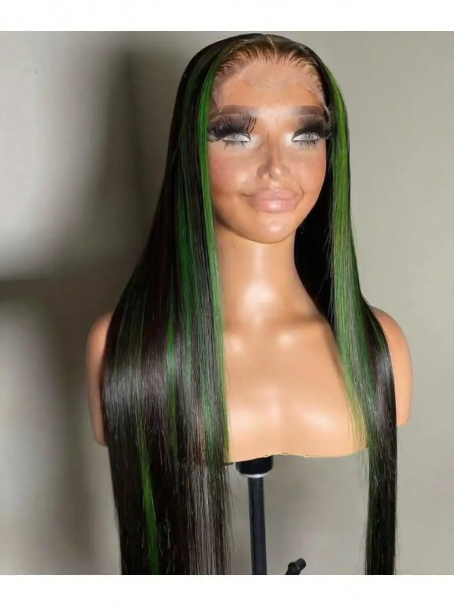 Green Highlight 13X4 Lace Front Wig Human Hair Pre Plucked Straight Black with Green Skunk Stripe Ombre Colorful Wig for Women
Green Highlight 13X4 Lace Front Wig Human Hair Pre Plucked Straight Black with Green Skunk Stripe Ombre Colorful Wig for Women