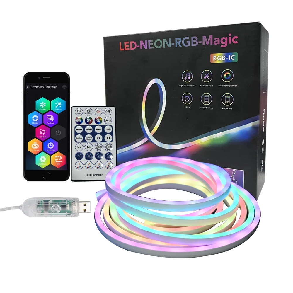 5V USB RGBIC Neon LED Strip Waterproof Flexible Ribbon Tape Neon Lights with App and Remote Control for Home Room Decoration
5V USB RGBIC Neon LED Strip Waterproof Flexible Ribbon Tape Neon Lights with App and Remote Control for Home Room Decoration