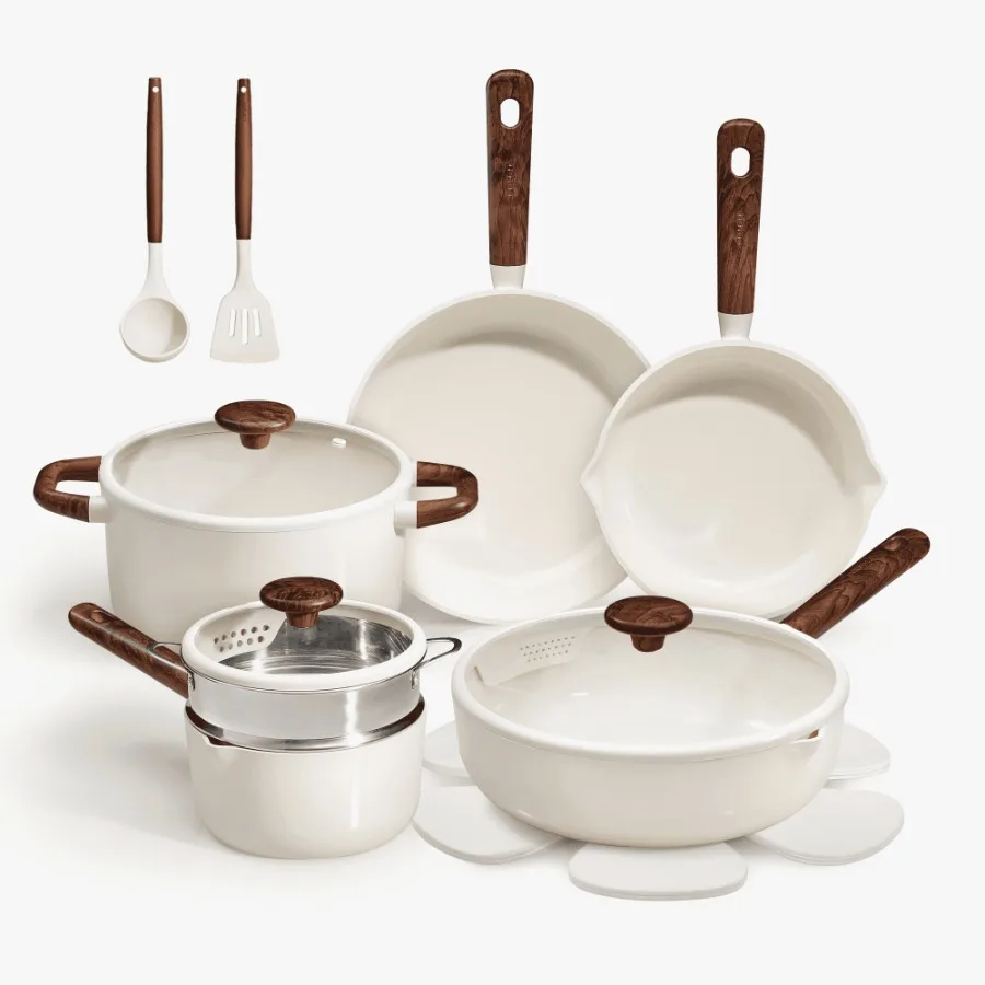 15-Piece Ceramic Cookware Set, Nonstick Pots and Pans with Steamer, Induction Compatible, White
15-Piece Ceramic Cookware Set, Nonstick Pots and Pans with Steamer, Induction Compatible, White