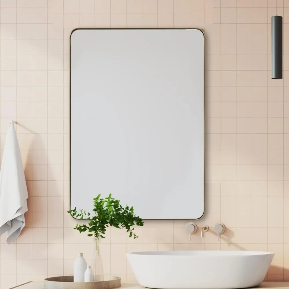 36”x48”Gold Rounded Corner Rectangle Bathroom Mirror, Wall Mirror in Stainless Steel Metal Frame,
36”x48”Gold Rounded Corner Rectangle Bathroom Mirror, Wall Mirror in Stainless Steel Metal Frame,