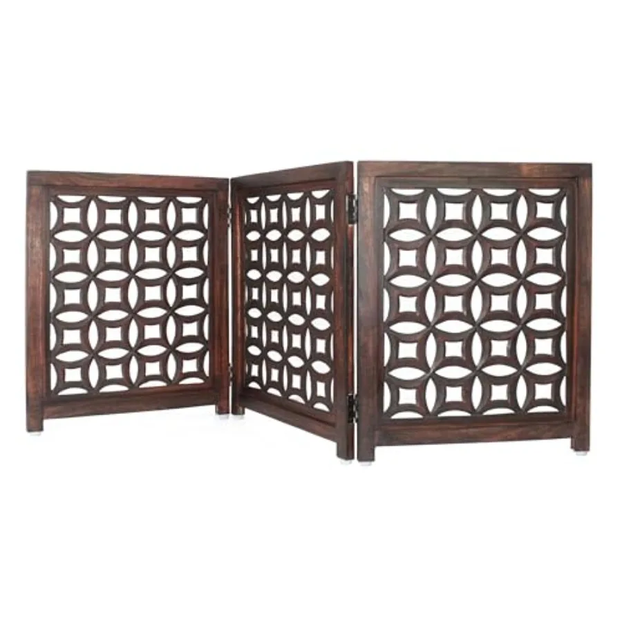 Wooden Foldable Pet Dog Safety Gate -3 Panels 20"Wx24"H- Hand Carved Solid Wood And MDF - Free Standing Portable Indoor Doorway
Wooden Foldable Pet Dog Safety Gate -3 Panels 20"Wx24"H- Hand Carved Solid Wood And MDF - Free Standing Portable Indoor Doorway