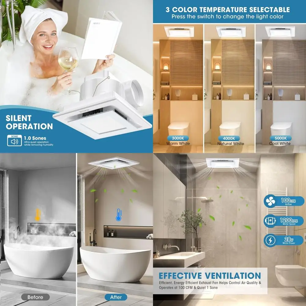 Whisper-Quiet 100 CFM 3000K LED Bathroom Exhaust Fan for Moisture and Odor Control, Easy Retrofit
Whisper-Quiet 100 CFM 3000K LED Bathroom Exhaust Fan for Moisture and Odor Control, Easy Retrofit