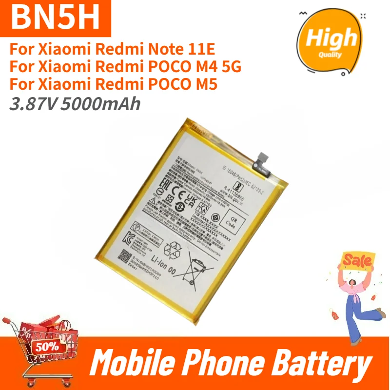 High Quality BN5H Phone Battery 3.87V 5000mAh For Xiaomi Redmi Note 11E ,POCO M4 5G ,POCO M5 Brand New Replacement Battery
High Quality BN5H Phone Battery 3.87V 5000mAh For Xiaomi Redmi Note 11E ,POCO M4 5G ,POCO M5 Brand New Replacement Battery