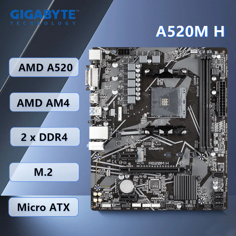 Gigabyte A520M H Motherboard AMD A520 AMD AM4 M.2 DDR4 32GB Micro ATX support Ryzen 9 3900 5700G 5600 3600 cpu
Gigabyte A520M H Motherboard AMD A520 AMD AM4 M.2 DDR4 32GB Micro ATX support Ryzen 9 3900 5700G 5600 3600 cpu