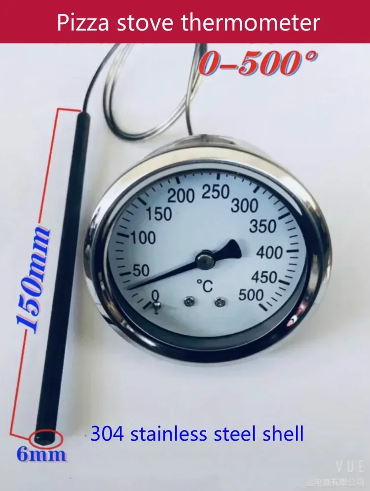 Thermometer, high temperature thermometer, pizza stove thermometer. 0-500 ℃, 304 stainless steel shell.
Thermometer, high temperature thermometer, pizza stove thermometer. 0-500 ℃, 304 stainless steel shell.