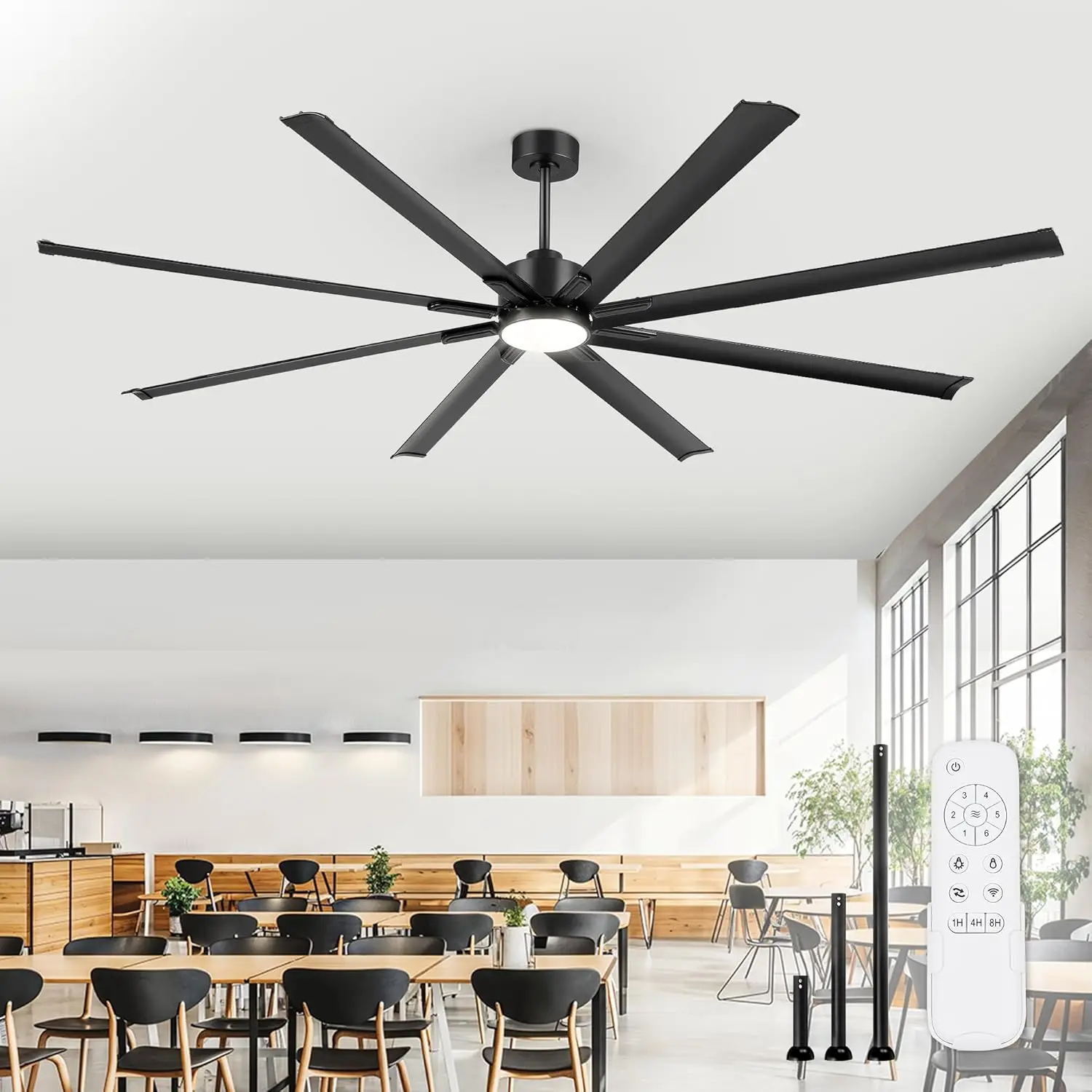 96-Inch Ceiling Fan with Integrated Lights, Large Industrial Fan Featuring 3-Color Temperature Selectable, 8 Reversible Aluminum Blades, Whisper-Quiet DC Motor, 6-Speed Remote Control, Suitable for Indoor and Outdoor Use on Patios, Garages, Porches, Black
96-Inch Ceiling Fan with Integrated Lights, Large Industrial Fan Featuring 3-Color Temperature Selectable, 8 Reversible Aluminum Blades, Whisper-Quiet DC Motor, 6-Speed Remote Control, Suitable for Indoor and Outdoor Use on Patios, Garages, Porches, Black