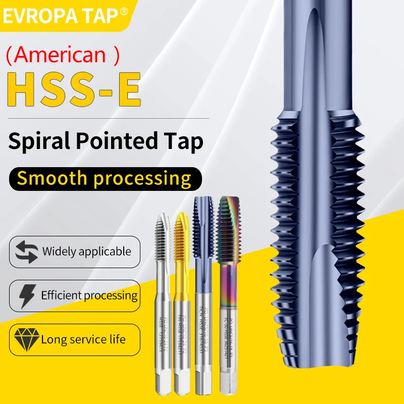 EVROPA TAP HSSE-M42 American Standard Spiral Pointed Tap UNC/UNF/UNS 3/8-16~1/8 Machine Screw Thread Taps
EVROPA TAP HSSE-M42 American Standard Spiral Pointed Tap UNC/UNF/UNS 3/8-16~1/8 Machine Screw Thread Taps