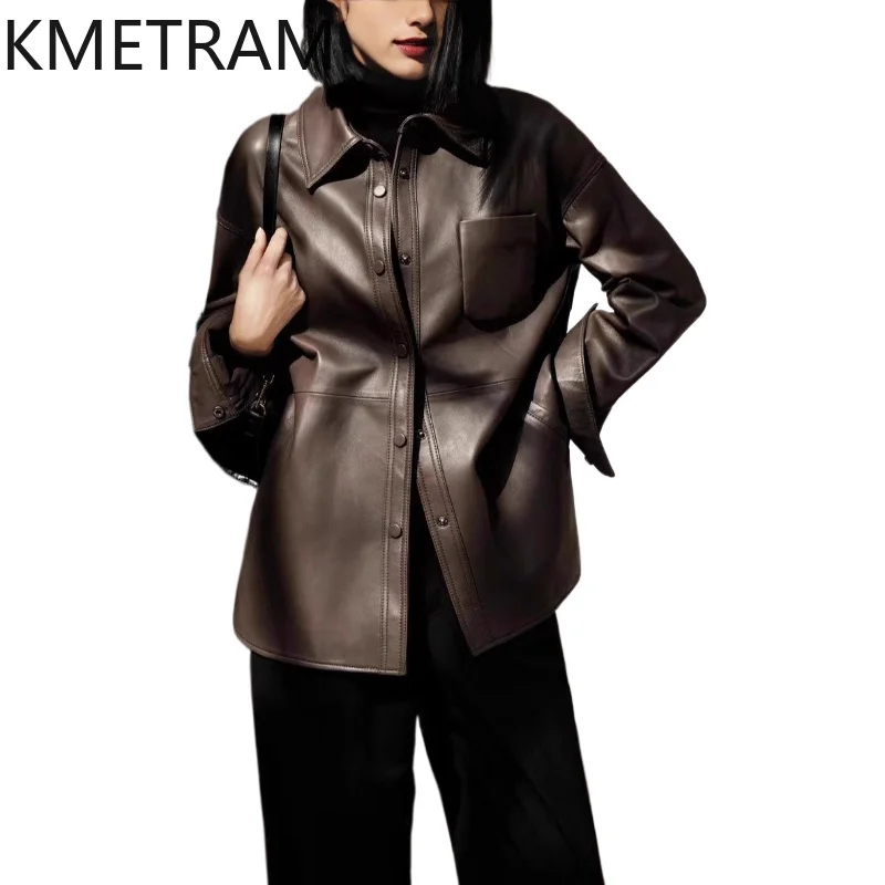 KMETRAM Genuine Sheepskin Leather Jacket Woman Mid-Length Shirt Coat Casual Loose Real Leather Jackets Fall Women Clothing 2026
KMETRAM Genuine Sheepskin Leather Jacket Woman Mid-Length Shirt Coat Casual Loose Real Leather Jackets Fall Women Clothing 2026