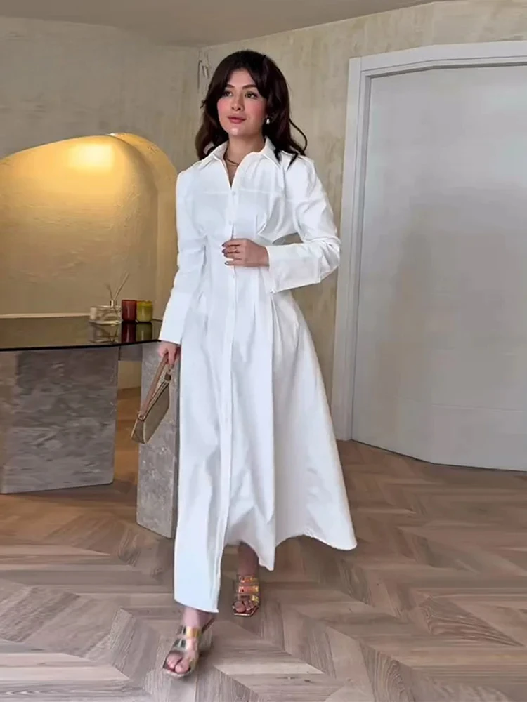 Элегантное однобортное женское платье с закрытыми лацканами и длинными рукавами, плиссированные однотонные платья трапециевидной формы, 2025 летние офисные женские халаты
Элегантное однобортное женское платье с закрытыми лацканами и длинными рукавами, плиссированные однотонные платья трапециевидной формы, 2025 летние офисные женские халаты