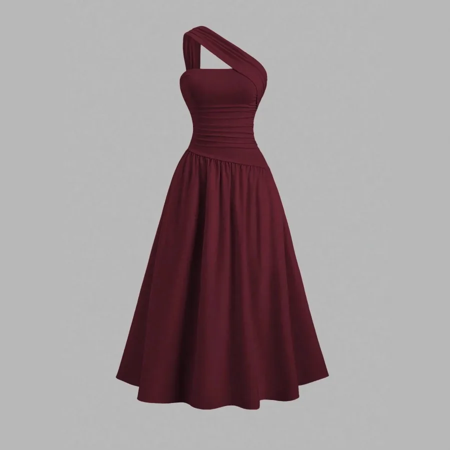 【New style】 - European and American women's clothing fashionable sexy oblique shoulder collar sleeveless dress pleated A-line w
【New style】 - European and American women's clothing fashionable sexy oblique shoulder collar sleeveless dress pleated A-line w