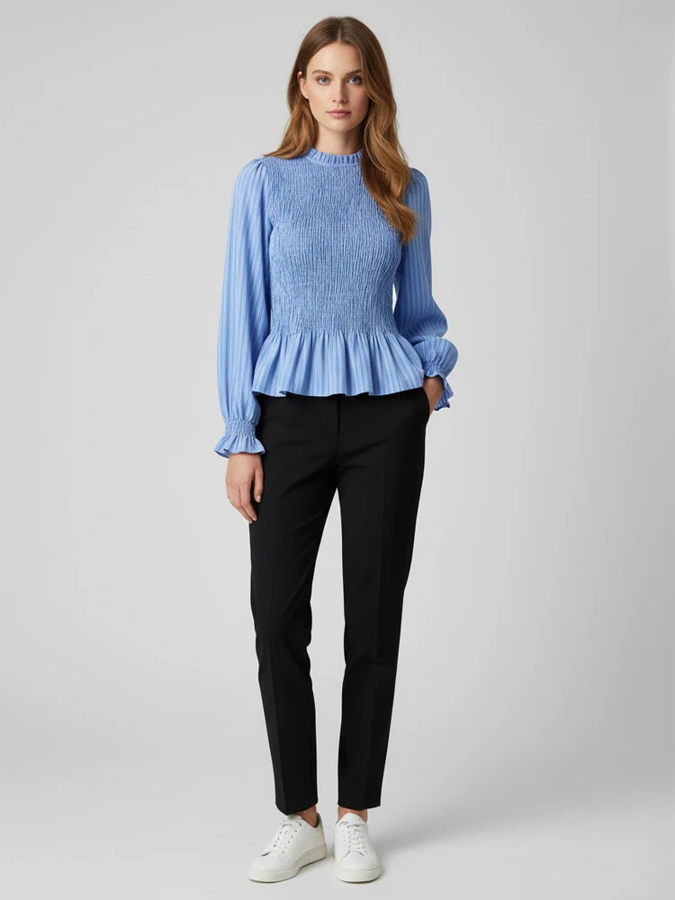 Women's Trendy A-line Long Sleeve Shirt Elegant Striped Ruffle Gathers High Waist Blouse 2026 New Spring Holiday Travel Outfit
Women's Trendy A-line Long Sleeve Shirt Elegant Striped Ruffle Gathers High Waist Blouse 2026 New Spring Holiday Travel Outfit