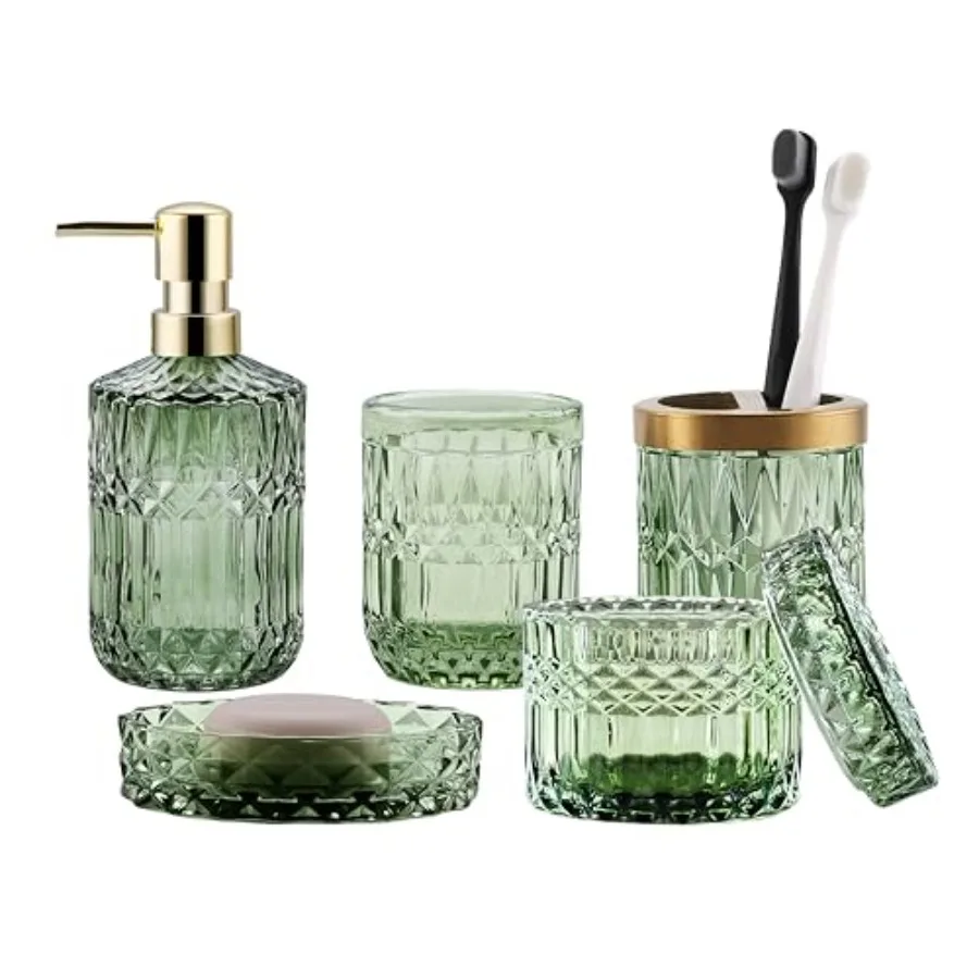 Green Bathroom Accessories Set 5Pcs Clear Glass Bathroom Set Accessories Soap Dispenser Soap Dish Toothbrush Holder Set Tumbler
Green Bathroom Accessories Set 5Pcs Clear Glass Bathroom Set Accessories Soap Dispenser Soap Dish Toothbrush Holder Set Tumbler