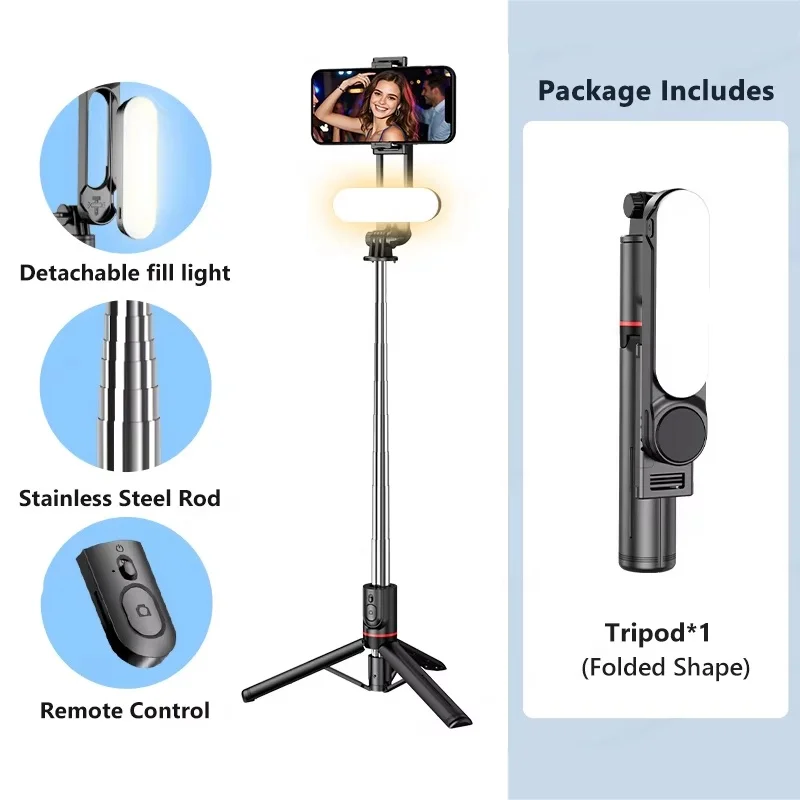 Selfie Stick With Adjustable Fill Light Tripod Bluetooth Remote Control Shutter Retractable Rod For Mobile Phone Video Live Vlog
Selfie Stick With Adjustable Fill Light Tripod Bluetooth Remote Control Shutter Retractable Rod For Mobile Phone Video Live Vlog