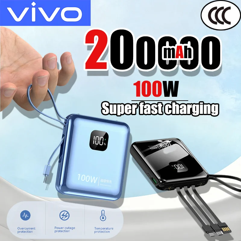 VIVO 200000 мАч Power Bank большой емкости 100 Вт сверхбыстрая зарядка 4 в 1 кабели портативный внешний аккумулятор для iphone Samsung
VIVO 200000 мАч Power Bank большой емкости 100 Вт сверхбыстрая зарядка 4 в 1 кабели портативный внешний аккумулятор для iphone Samsung