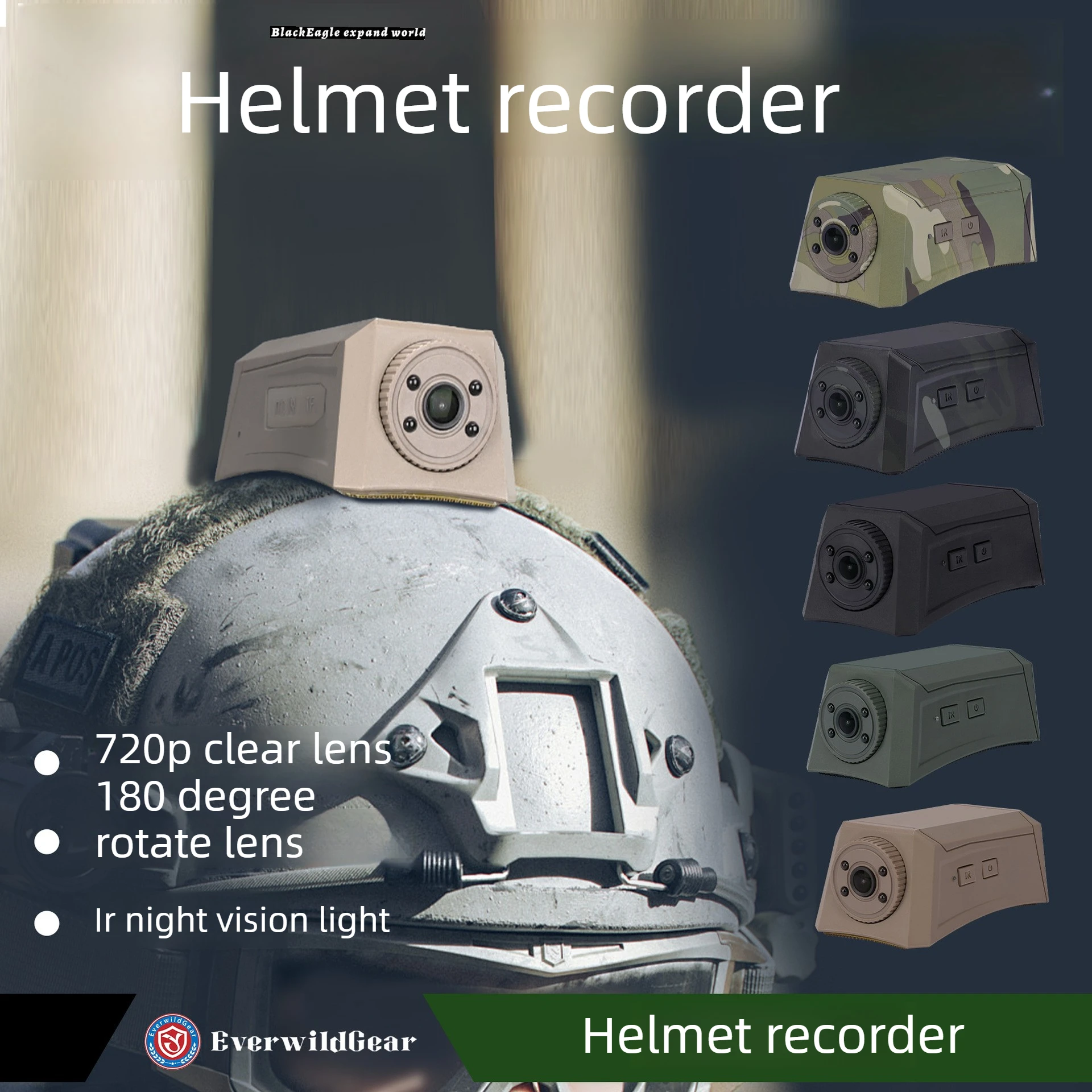 Helmet Recorder Camera with IR Night Vision - 720P HD 180° Rotatable Lens Action Cam for Airsoft Hunting Tactical Outdoor Sports
Helmet Recorder Camera with IR Night Vision - 720P HD 180° Rotatable Lens Action Cam for Airsoft Hunting Tactical Outdoor Sports