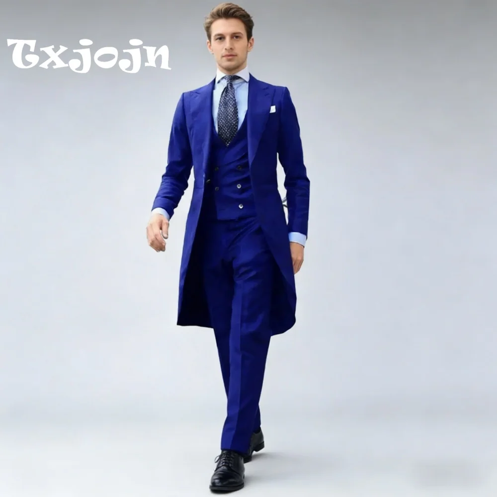 Royal Blue Peak Lapel For Men Wedding Formal Tailcoat 3PCS Suit Groom Suit Set Jacket Vest Pants Wedding Occasion Customized
Royal Blue Peak Lapel For Men Wedding Formal Tailcoat 3PCS Suit Groom Suit Set Jacket Vest Pants Wedding Occasion Customized