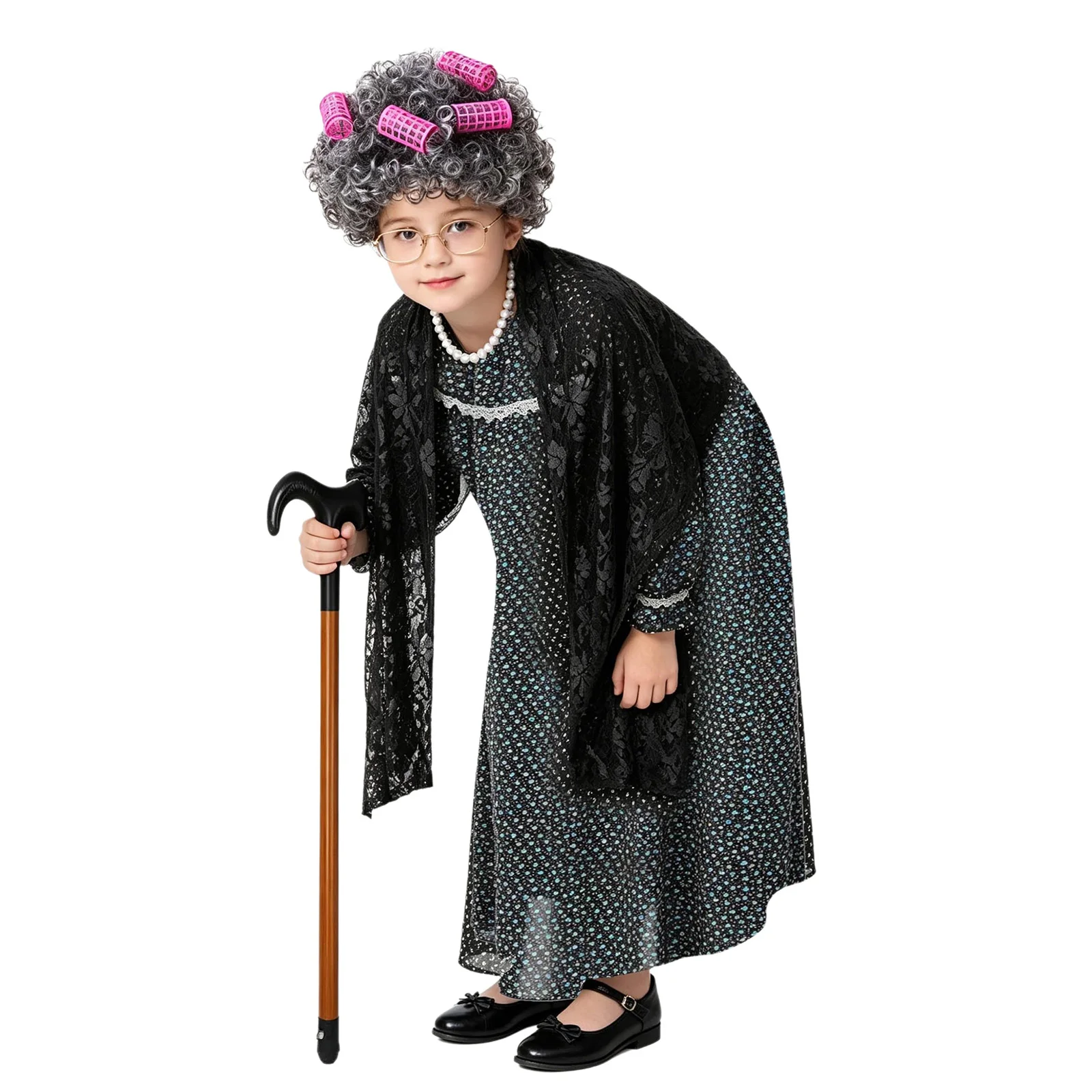100 Days of School Girls Old Lady Grandma Costume Long Sleeve Dress with Lace Shawl Wig Necklace Glasses Granny Cosplay Outfit
100 Days of School Girls Old Lady Grandma Costume Long Sleeve Dress with Lace Shawl Wig Necklace Glasses Granny Cosplay Outfit