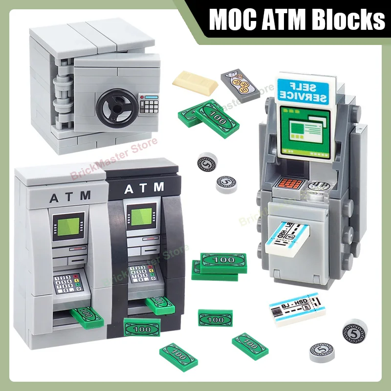 MOC City ATM Machine Ticket Vending Safe Building Blocks Self Service Bank Cash Dollar Printed Accessories DIY Bricks Toy Gifts
MOC City ATM Machine Ticket Vending Safe Building Blocks Self Service Bank Cash Dollar Printed Accessories DIY Bricks Toy Gifts