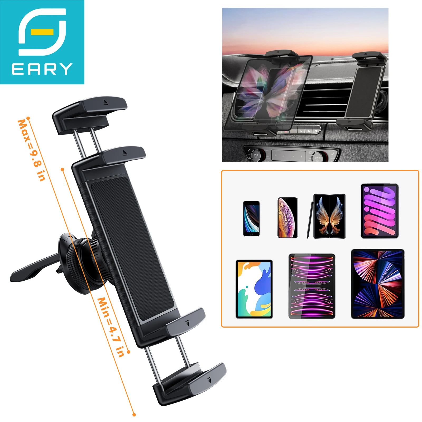 Eary Car Phone Holder Mount Air Vent 360°Rotation iPad Mini Tablet for Car for iPhone 16 Samsung Z Fold 7 6 5 for 4-12.9"Devices
Eary Car Phone Holder Mount Air Vent 360°Rotation iPad Mini Tablet for Car for iPhone 16 Samsung Z Fold 7 6 5 for 4-12.9"Devices