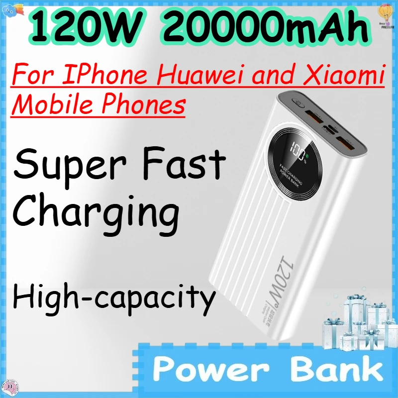120W 20000mAh High-capacity Power Bank for IPhone Huawei and Xiaomi Mobile Phones Super Fast Charging PowerBank
120W 20000mAh High-capacity Power Bank for IPhone Huawei and Xiaomi Mobile Phones Super Fast Charging PowerBank