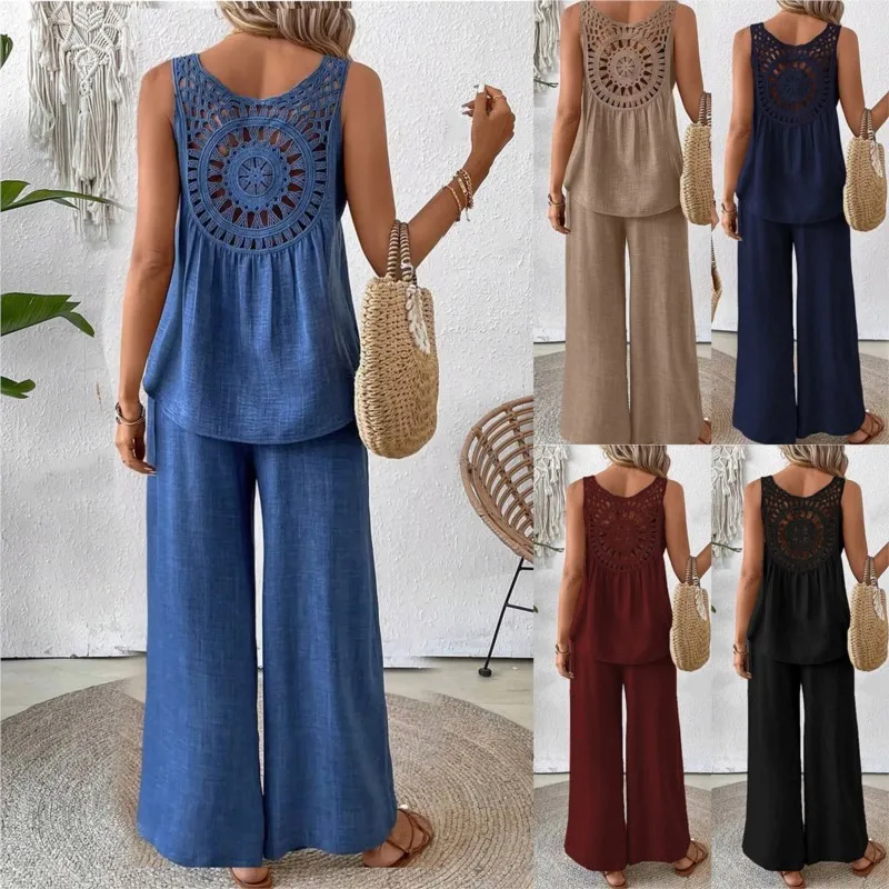 New Fashion Women's Boho Beach Vacation Two Pieces Sets Tank Suit V-neck Back Hollow Lace Loose White Suit For Women Clothing
New Fashion Women's Boho Beach Vacation Two Pieces Sets Tank Suit V-neck Back Hollow Lace Loose White Suit For Women Clothing