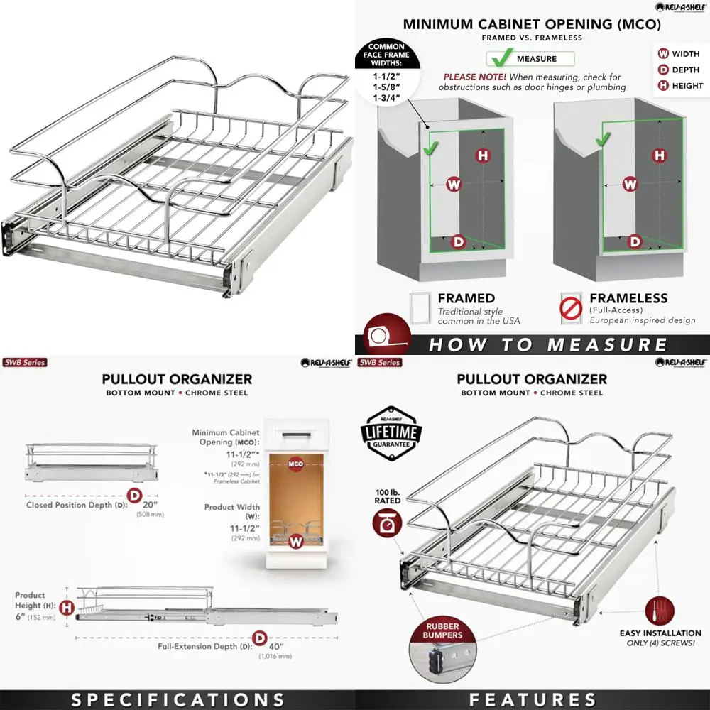 Kitchen Cabinet Pullout Shelf Organizer Drawer Storage Basket, 12x20 inches, Multiple Sizes, Pantry Slide Out Baskets
Kitchen Cabinet Pullout Shelf Organizer Drawer Storage Basket, 12x20 inches, Multiple Sizes, Pantry Slide Out Baskets