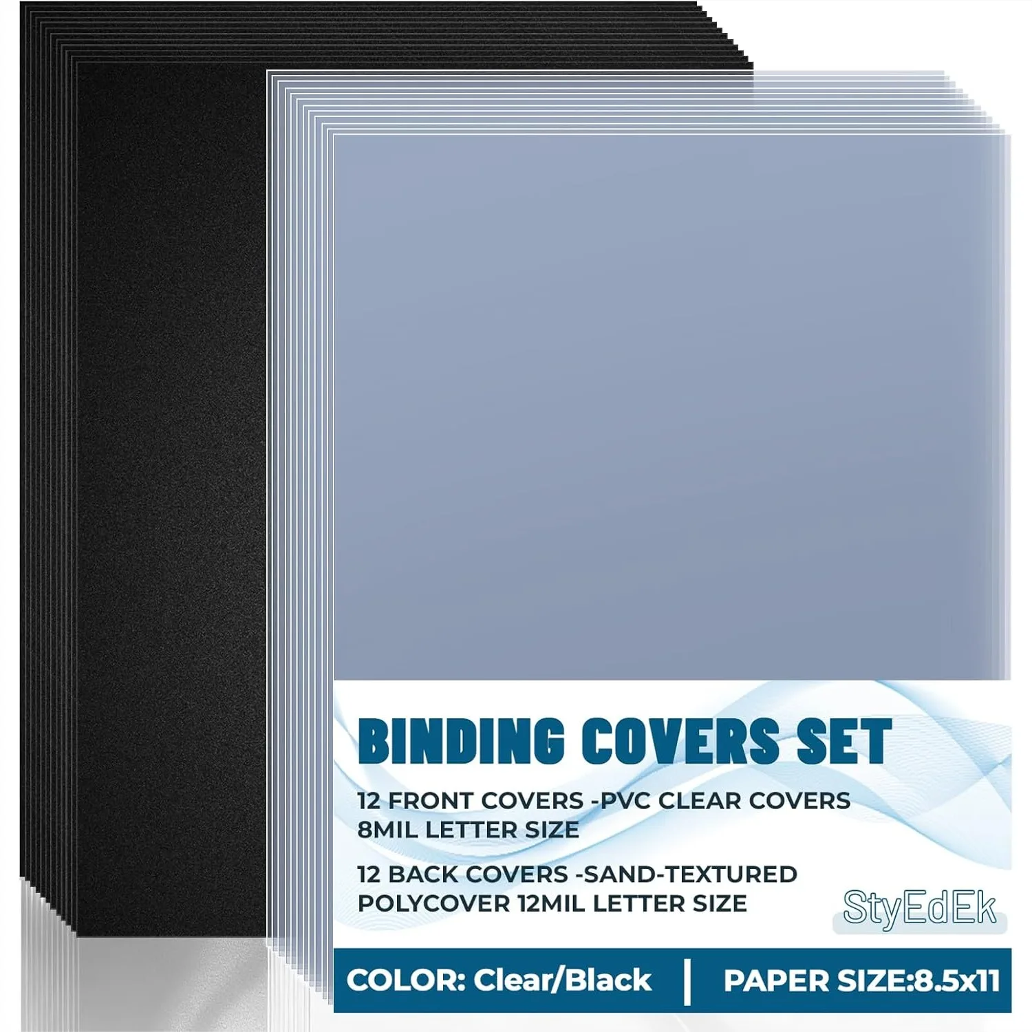 24 Pcs Binding Covers and Backs Set, 8.5x11 Inch Letter Size with 12 Clear PVC and 12 Sand Textured Poly Covers
24 Pcs Binding Covers and Backs Set, 8.5x11 Inch Letter Size with 12 Clear PVC and 12 Sand Textured Poly Covers