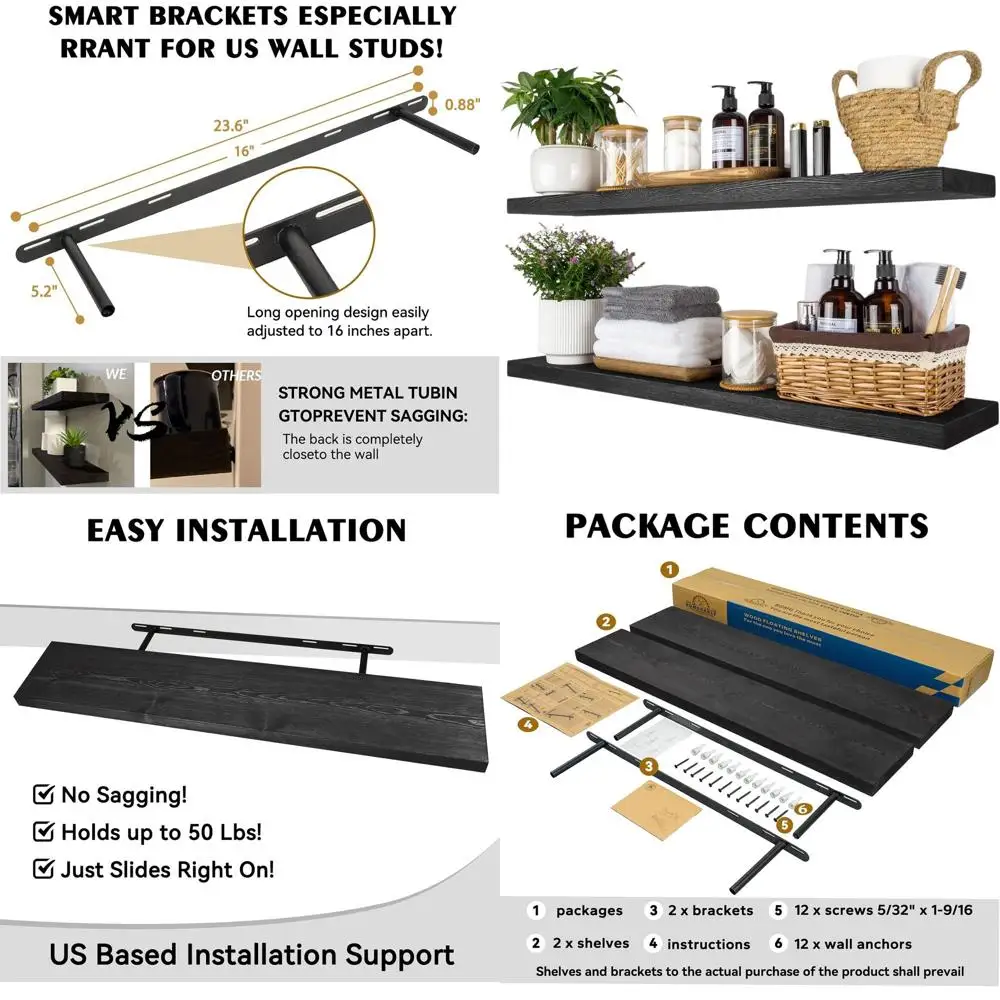 Рустикальные 36 длинных деревянных плавающих полок, набор из 2 шт. для домашнего декора — черный
Рустикальные 36 длинных деревянных плавающих полок, набор из 2 шт. для домашнего декора — черный