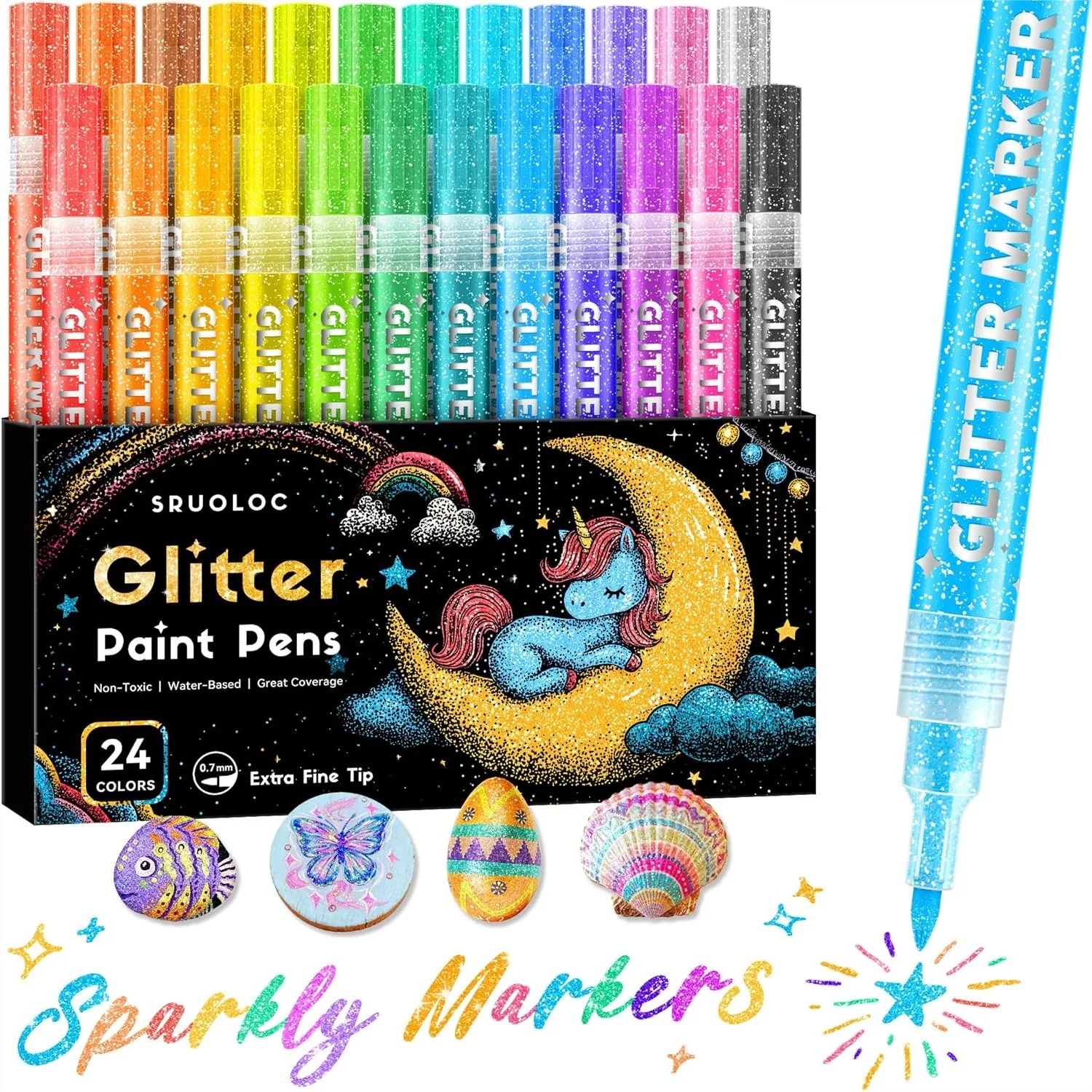 Glitter Paint Pens, 24 Colors Acrylic Sparkle Markers Set for Scrapbooking Cards DIY Crafts with Extra-Fine Tip 0.7mm
Glitter Paint Pens, 24 Colors Acrylic Sparkle Markers Set for Scrapbooking Cards DIY Crafts with Extra-Fine Tip 0.7mm