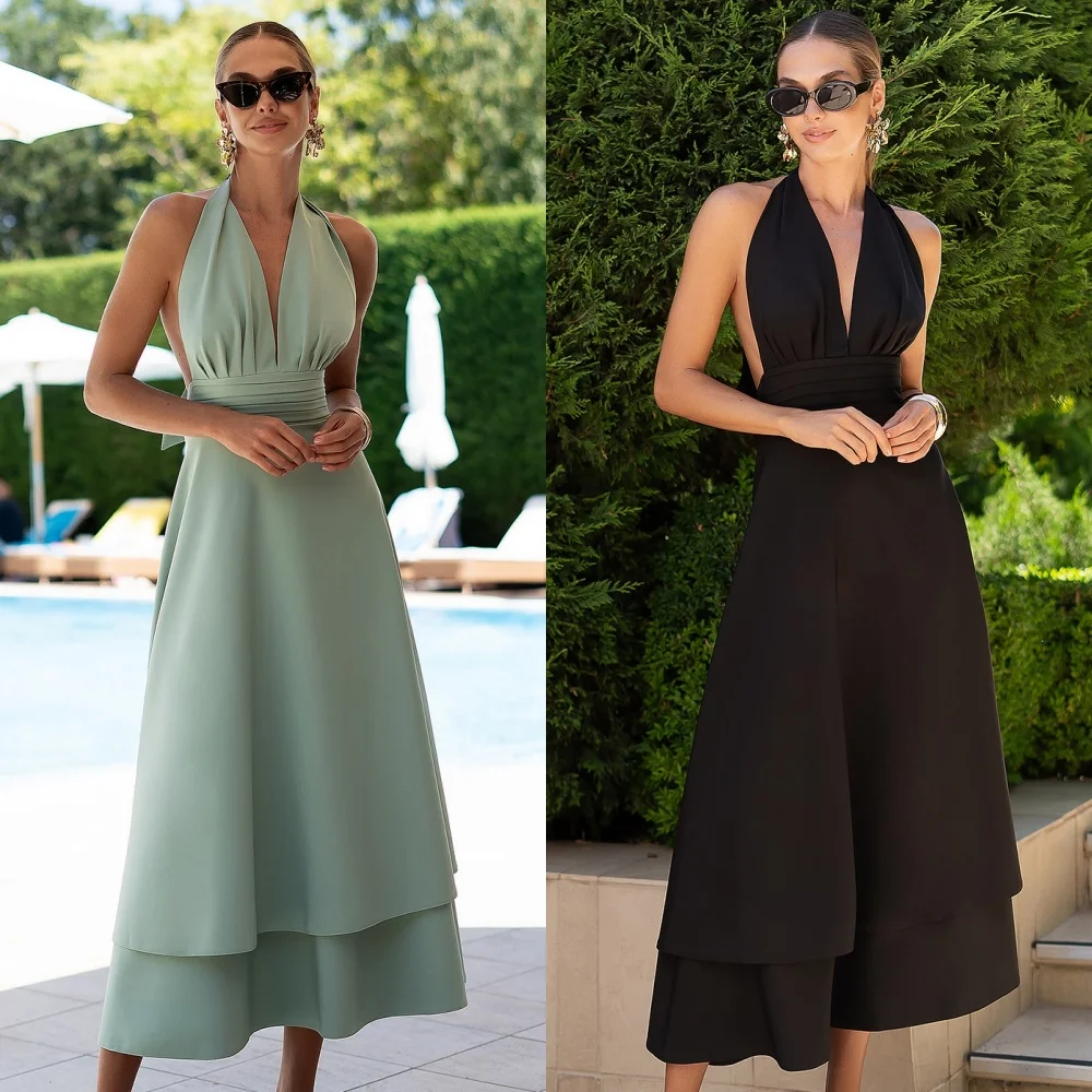 Customized High Quality Classic Jersey Ruched A-line Halter Tea Length Dresses Bespoke Occasion Dresses Modern Style Simple
Customized High Quality Classic Jersey Ruched A-line Halter Tea Length Dresses Bespoke Occasion Dresses Modern Style Simple