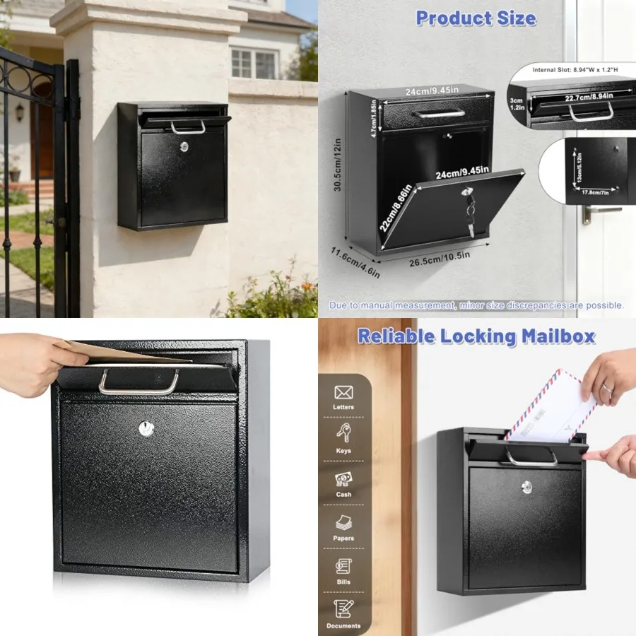 Stee Mai Boxes for Outside, Locking Wall Mount Mailbox, Security Key Drop Box for Home, Office or Commercial, 12H x 10.5L x 4.6
Stee Mai Boxes for Outside, Locking Wall Mount Mailbox, Security Key Drop Box for Home, Office or Commercial, 12H x 10.5L x 4.6