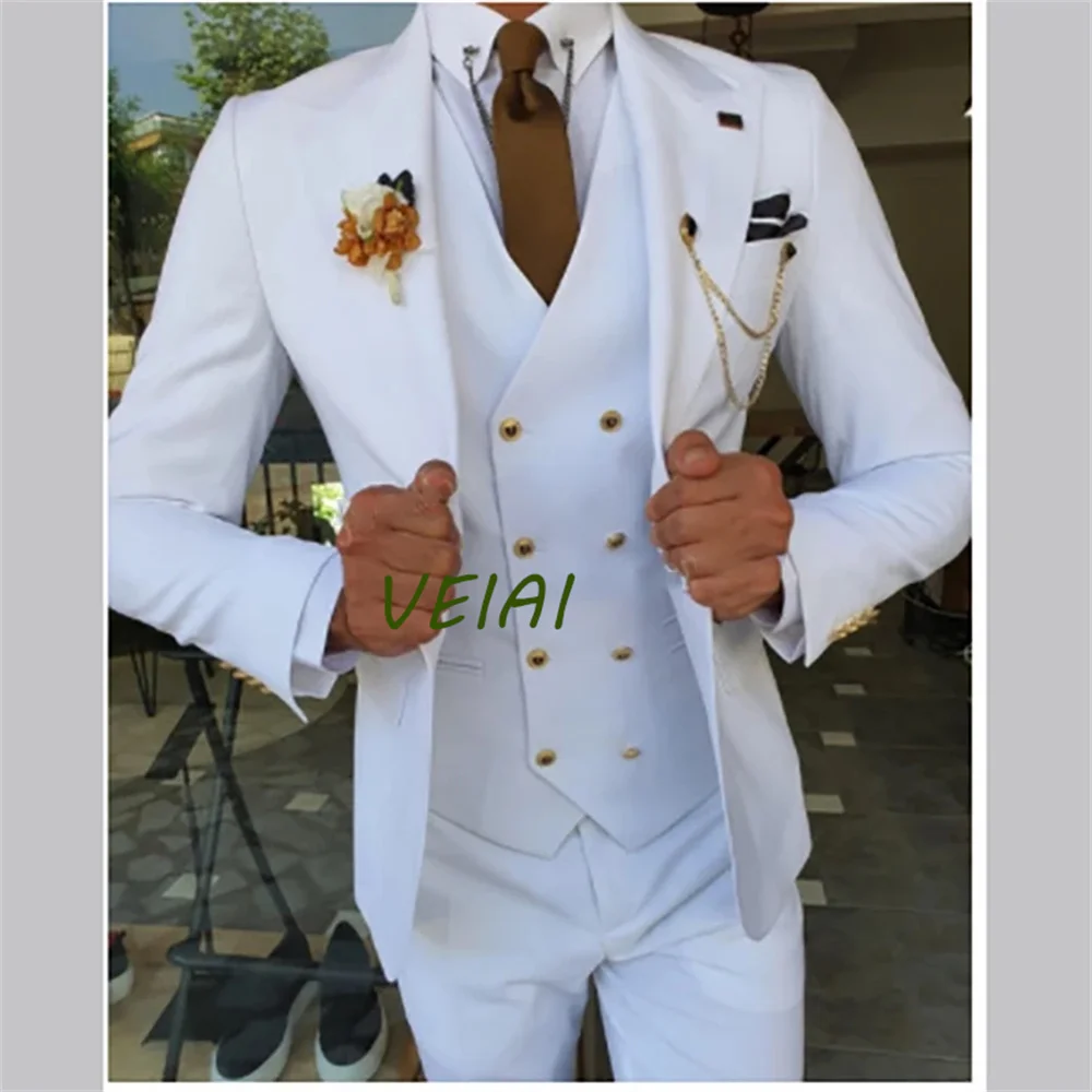Men Suit Jacket Vest Pants Three Piece White Tuxedo Single Breasted Prom Blazer Slim Fit Hombre Costume Homme High Quality
Men Suit Jacket Vest Pants Three Piece White Tuxedo Single Breasted Prom Blazer Slim Fit Hombre Costume Homme High Quality