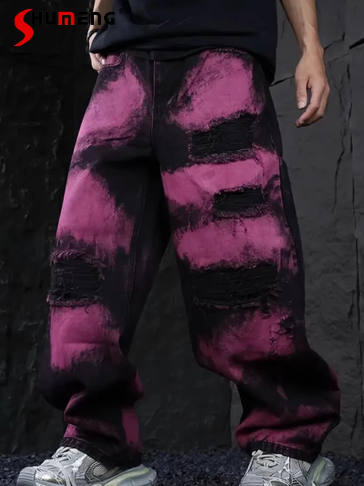 Men's 2025 Autumn New Fashion High Street Faux Hole Design Jeans Loose Comfort Trendy Denim Trousers Color Matching Denim Pants
Men's 2025 Autumn New Fashion High Street Faux Hole Design Jeans Loose Comfort Trendy Denim Trousers Color Matching Denim Pants