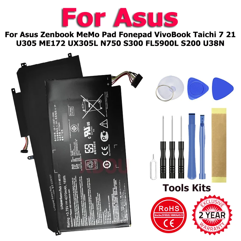 C31N1411 C11-ME172V Battery For Asus Zenbook MeMo Pad Fonepad VivoBook Taichi 7 21 U305 ME172 UX305L N750 S300 FL5900L S200 U38N
C31N1411 C11-ME172V Battery For Asus Zenbook MeMo Pad Fonepad VivoBook Taichi 7 21 U305 ME172 UX305L N750 S300 FL5900L S200 U38N