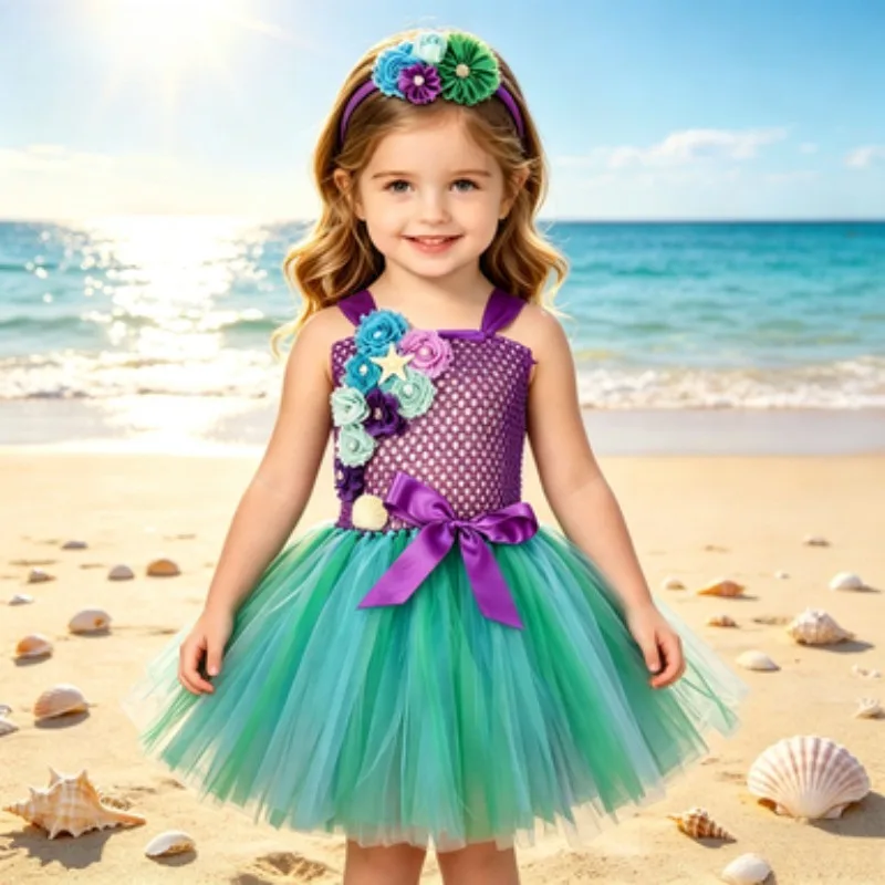 Girls' Mermaid Flower Princess Dress, Children's Princess-style Tutu Dress, Festival Party Clothing Set with Flower Headband
Girls' Mermaid Flower Princess Dress, Children's Princess-style Tutu Dress, Festival Party Clothing Set with Flower Headband