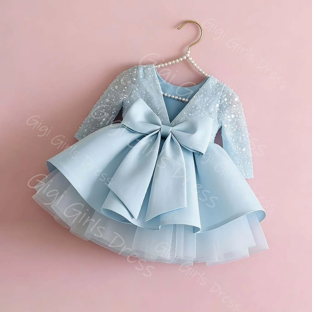 Baby Girls Party Dress Full Sleeves Sequins Flower Girl Dress for Wedding Kids Custom Ruffled Satin Birthday Ball Gown with Bow
Baby Girls Party Dress Full Sleeves Sequins Flower Girl Dress for Wedding Kids Custom Ruffled Satin Birthday Ball Gown with Bow