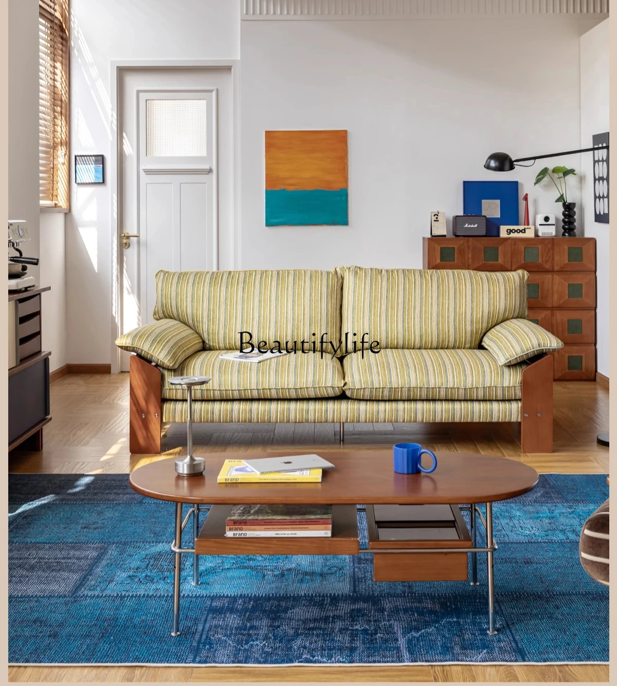 Nordic Japanese Style Fabric Sofa Three-Seater Straight Retro Solid Wood American Style Sofa
Nordic Japanese Style Fabric Sofa Three-Seater Straight Retro Solid Wood American Style Sofa