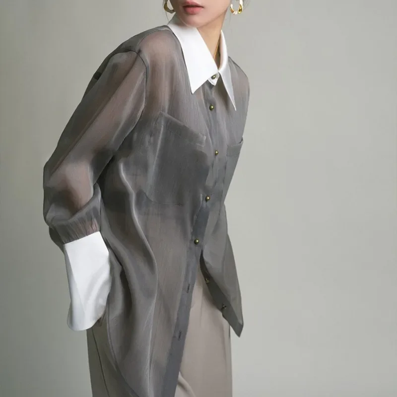2025 Korean Patchwork Loose Casual Sunscreen Tops Vintage Blouses Women Elegant Sun Proof Sheer Long Sleeve Shirts Office Lady
2025 Korean Patchwork Loose Casual Sunscreen Tops Vintage Blouses Women Elegant Sun Proof Sheer Long Sleeve Shirts Office Lady