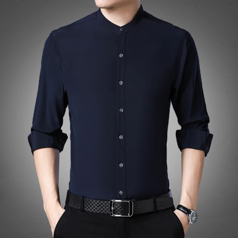 Solid Stand Collar Real Silk High-End Men Shirt Long Sleeved Slim Spring New Top Quality Business Casual Gentleman Chemise Homme
Solid Stand Collar Real Silk High-End Men Shirt Long Sleeved Slim Spring New Top Quality Business Casual Gentleman Chemise Homme