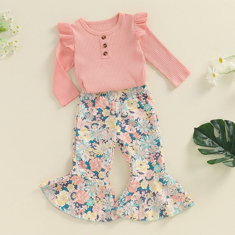 Suefunskry Little Girls 2Pcs Autumn Outfits Solid Color Flying Sleeve Button Ribbed Tops Floral Print Flared Pants Sets
Suefunskry Little Girls 2Pcs Autumn Outfits Solid Color Flying Sleeve Button Ribbed Tops Floral Print Flared Pants Sets