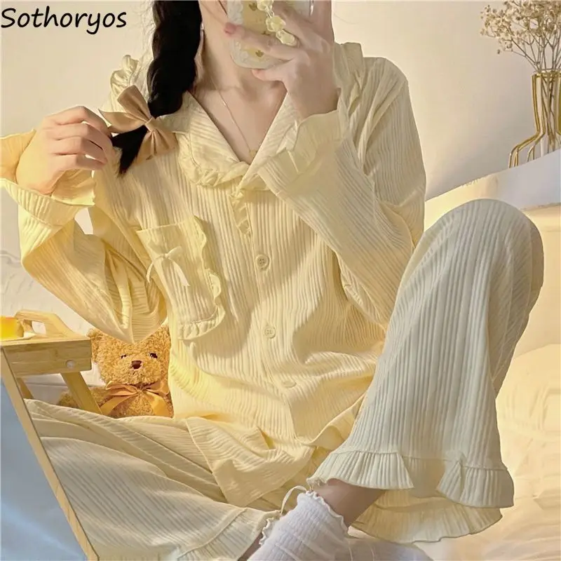 Pajama Sets Women Casual Ruffles Sweet Long Sleeve Nightwear Ins Young Korean Style Female Cozy Autumn Simple College Loungewear
Pajama Sets Women Casual Ruffles Sweet Long Sleeve Nightwear Ins Young Korean Style Female Cozy Autumn Simple College Loungewear