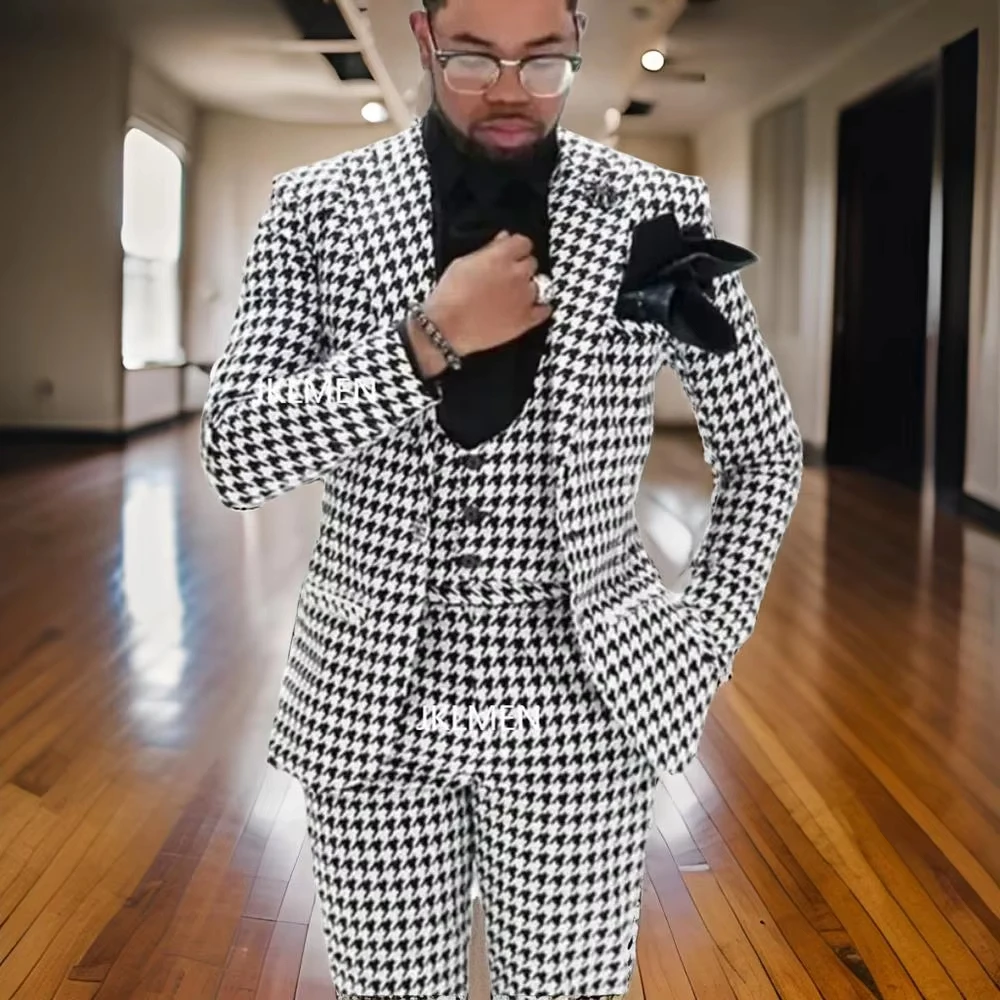 Houndstooth Men wedding Suits Peak Lapel Wedding Tuxedo for Groom Single Button Prom Plaid Costume Custom Made Latest Design
Houndstooth Men wedding Suits Peak Lapel Wedding Tuxedo for Groom Single Button Prom Plaid Costume Custom Made Latest Design