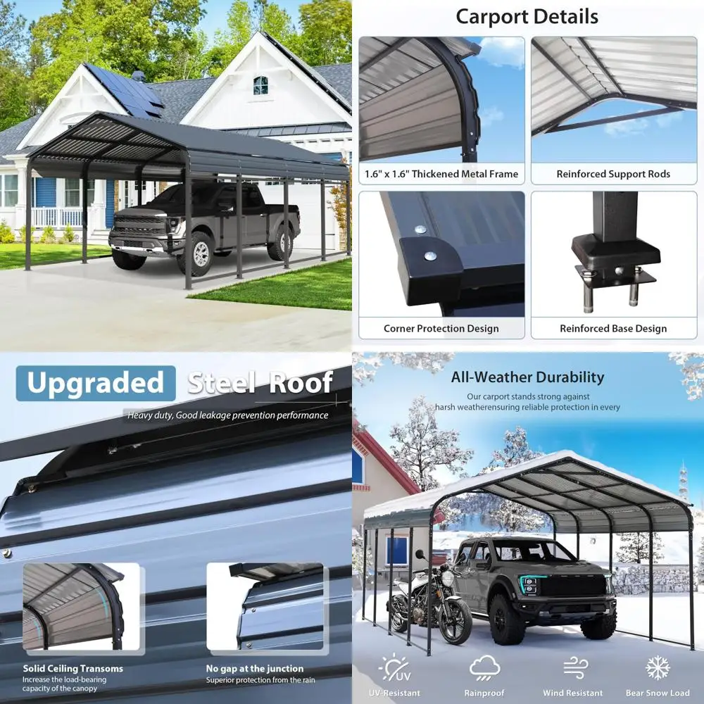 "12x20 Feet Heavy-Duty Galvanized Steel Carport Canopy, Outdoor Portable Shelter for All-Weather Protection"
"12x20 Feet Heavy-Duty Galvanized Steel Carport Canopy, Outdoor Portable Shelter for All-Weather Protection"