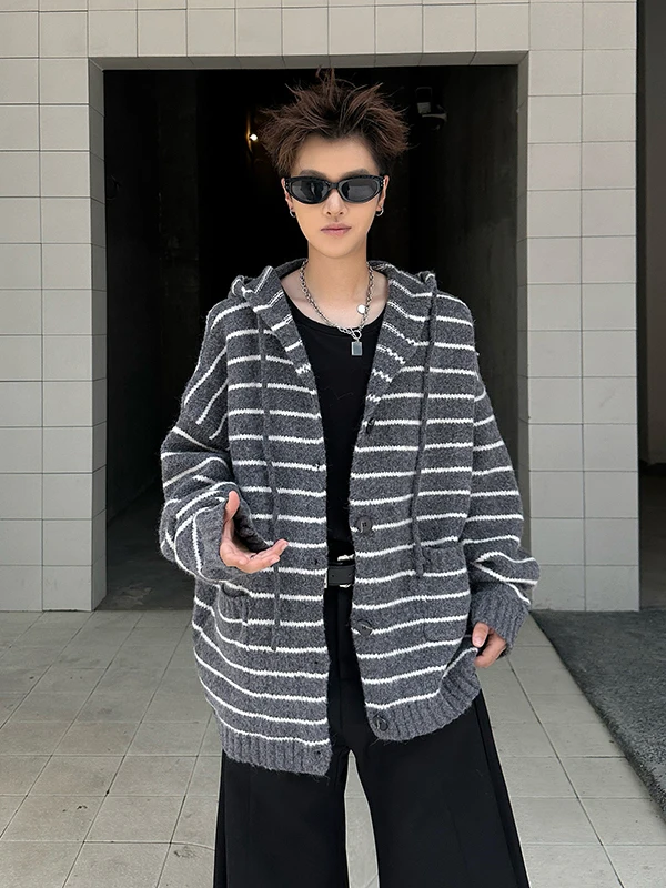 Men's Knitted Hoodie Sweater Casual Sle Striped Open Cardigan Long Sve Warm Outerwear for Autumn Winter Streetwear
Men's Knitted Hoodie Sweater Casual Sle Striped Open Cardigan Long Sve Warm Outerwear for Autumn Winter Streetwear