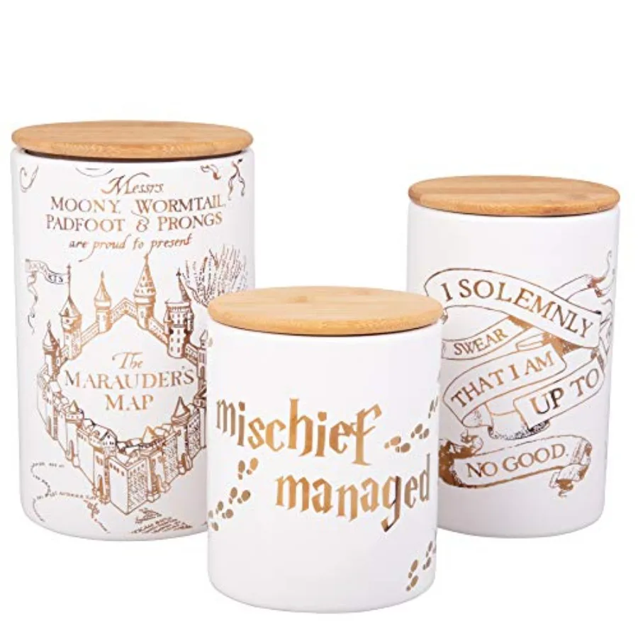 Marauder's Map Porcelain 3 Piece Canister Set - Three Sizes with Gold Marauders Map Design
Marauder's Map Porcelain 3 Piece Canister Set - Three Sizes with Gold Marauders Map Design