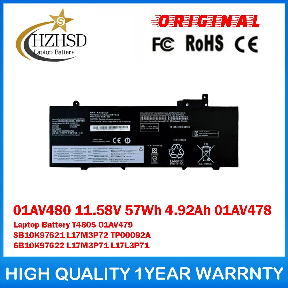 01AV480 11.58V 57Wh 4.92Ah 01AV478 Genuine Original Laptop Battery For Lenovo T480S 01AV479 L17M3P72 L17M3P71 L17L3P71 TP00092A
01AV480 11.58V 57Wh 4.92Ah 01AV478 Genuine Original Laptop Battery For Lenovo T480S 01AV479 L17M3P72 L17M3P71 L17L3P71 TP00092A