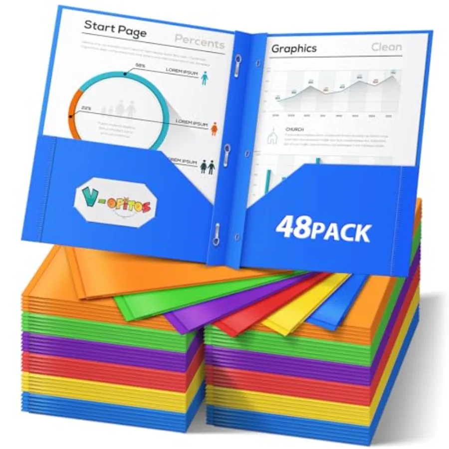 48 Packs 2 Pocket Folders with 3 Prongs Fastener Clasps, Bulk Heavy Duty Plastic Folders, Multicolor Files Folders in 6 Colors
48 Packs 2 Pocket Folders with 3 Prongs Fastener Clasps, Bulk Heavy Duty Plastic Folders, Multicolor Files Folders in 6 Colors