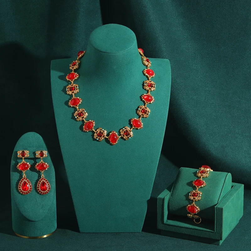 Vintage Red Glazed Drop Jewelry Sets Luxury Brands Crystal Necklaces Earrings Bracelet Accessories Women Mother Day Gift 2026
Vintage Red Glazed Drop Jewelry Sets Luxury Brands Crystal Necklaces Earrings Bracelet Accessories Women Mother Day Gift 2026