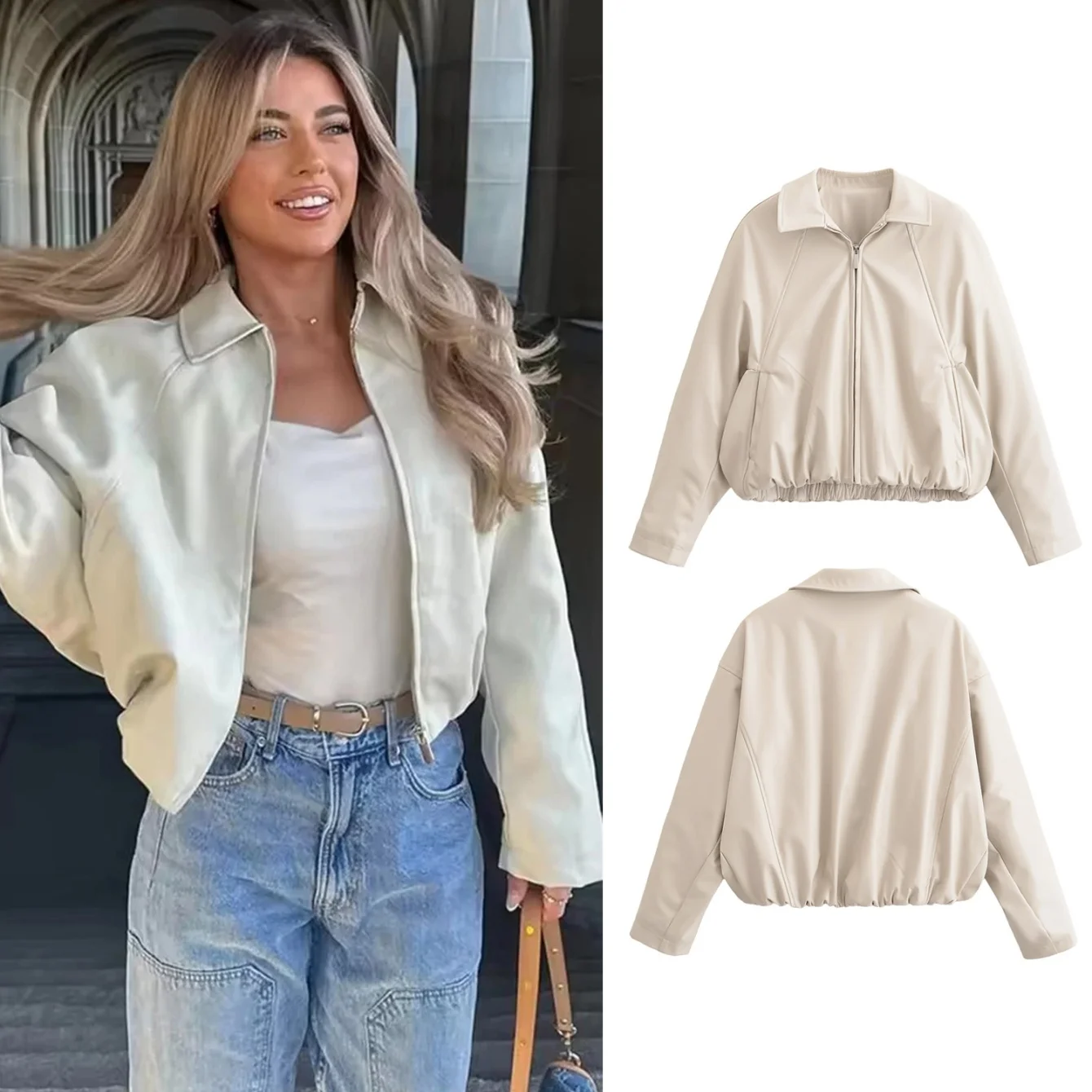 Women Faux Leather Bomber Short Jacket Spring Autumn Long Sleeve Pockets Loose Coats Female Casual Streetwear Tops Clothing Coat
Women Faux Leather Bomber Short Jacket Spring Autumn Long Sleeve Pockets Loose Coats Female Casual Streetwear Tops Clothing Coat